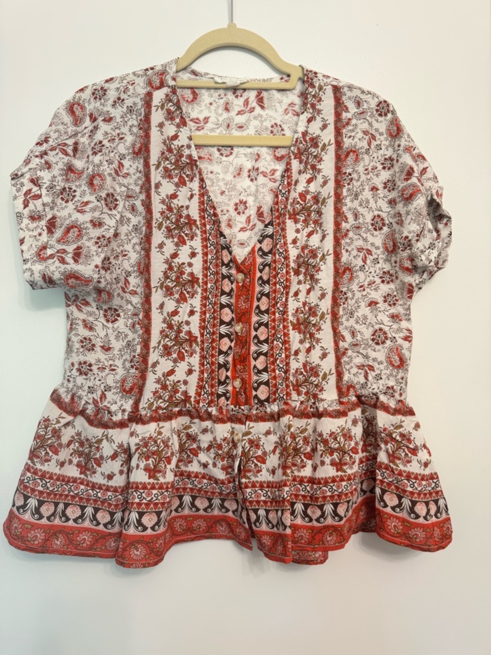 Blu Pepper Red and White Boho Peplum Tunic | Blu Pepper Size Large